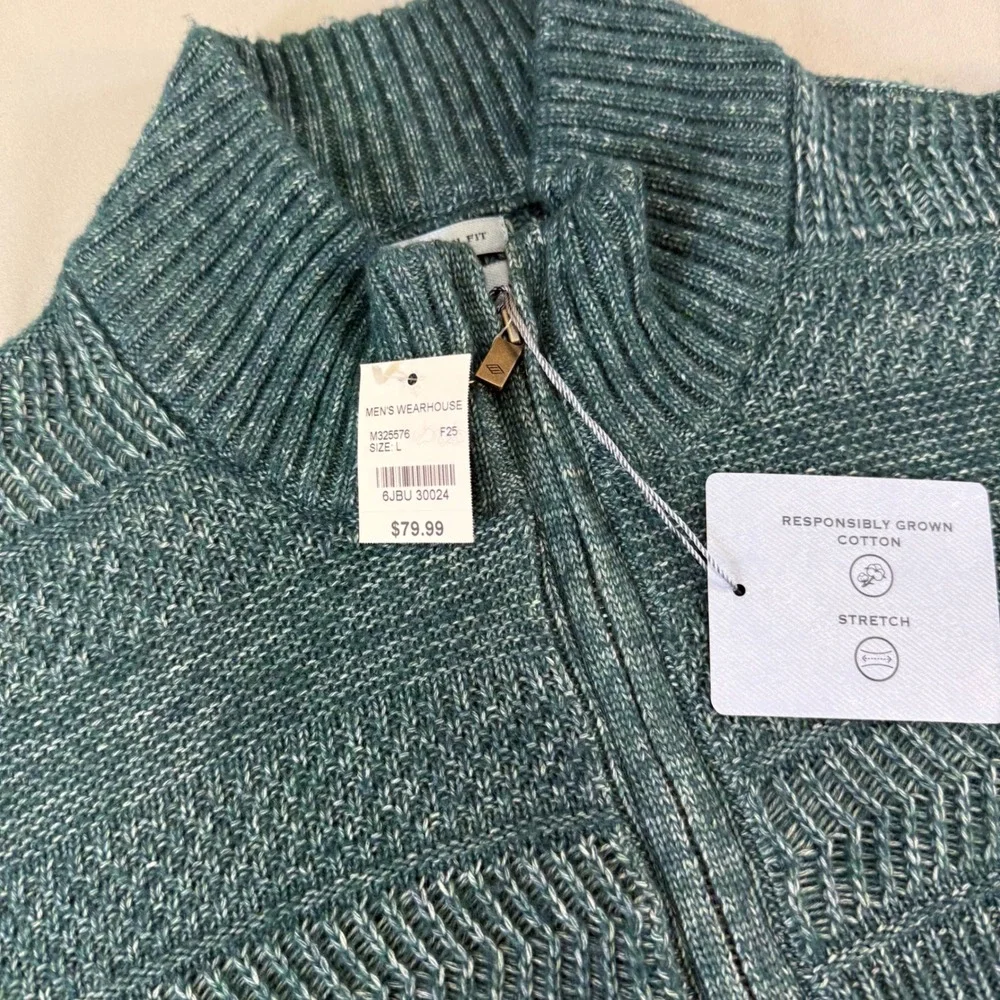 Joseph Abboud Indigo Blue Mens Large Quarter Zip Cotton Stretch Sweater M325576‎